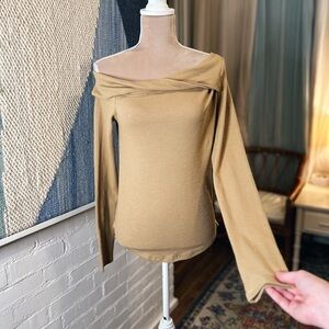 NWT We The Free Tan Ribbed Wrap Shoulder Top